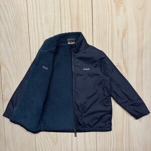 Patagonia Kids Reversible Fleece Insulated Puffer Jacket Size S 7-8 Navy Blue
